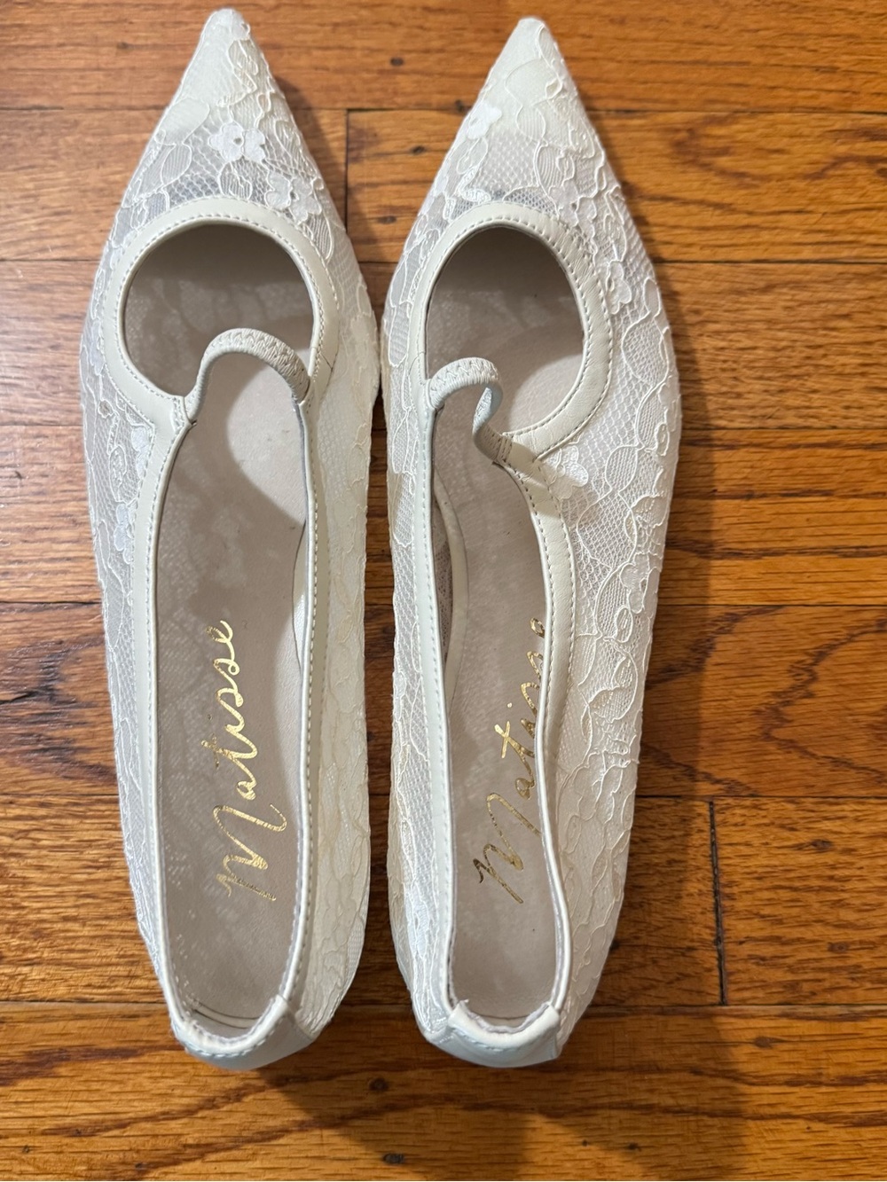 Matisse “Fleur” Ivory Floral Lace Pointed-Toe Ballet Flat With Straps size 7